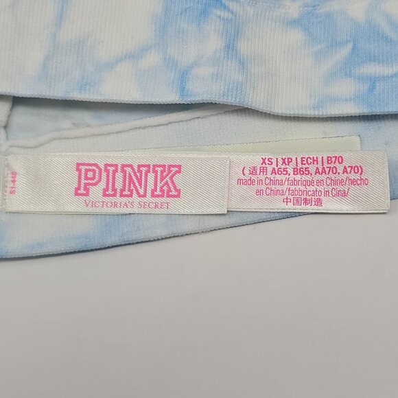 PINK Victoria's Secret Seamless Blue and White Tie Dye Lace Trim Plunge Bralette - Picture 9 of 12